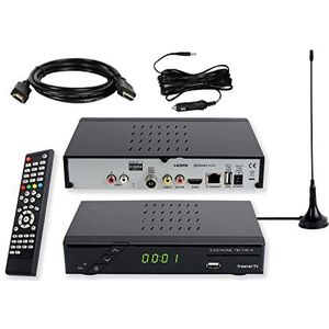 Set-ONE EasyOne 740 HD DVB-T2 ontvanger, Freenet TV, Full HD, HDMI, LAN, mediaspeler, USB 2.0, 12 V campingadapterkabel, 2 m HDMI-kabel en DVB-T2-antenne