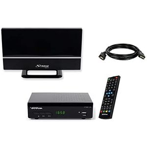 Sky Vision VT-92 DVB-T/T2 ontvangst van alle SD- en HD-DVB-T2-zenders digitaal, Full HD 1080p, HDMI, SCART, Media-speler, USB 2.0, HDMI-kabel, DVB-T2 actieve antenne, zwart