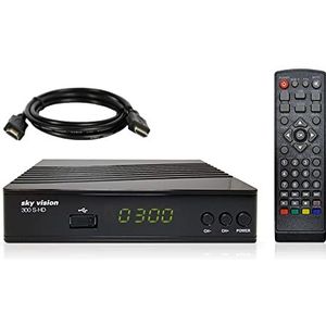 SKY VISION HD SAT-ontvanger, 300 S-HD, ontvanger voor satellietontvangst, digitale satellietontvanger, DVB-S2, satellietontvanger, HDMI & SCART, HDTV, 12 V camping, USB-mediaspeler, 1,5 m HDMI-kabel,