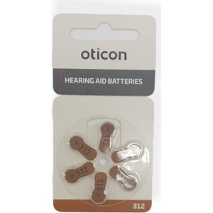 Oticon | hoortoestel batterij | type P312 | Bruine sticker | 2 kaartjes | 12 batterijen