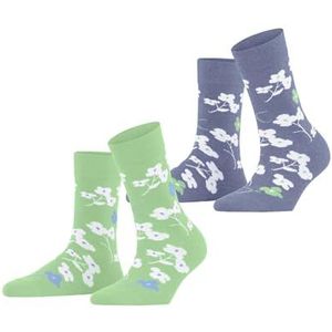 ESPRIT Dames Sokken Spring Flowers 2-Pack W SO Katoen Gedessineerd Multipack 2 Paar, Veelkleurig (Blue Green 0060), 39-42