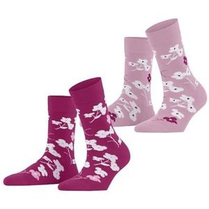 ESPRIT Dames Sokken Spring Flowers 2-Pack W SO Katoen Gedessineerd Multipack 2 Paar, Veelkleurig (Rose Pink 0080), 39-42