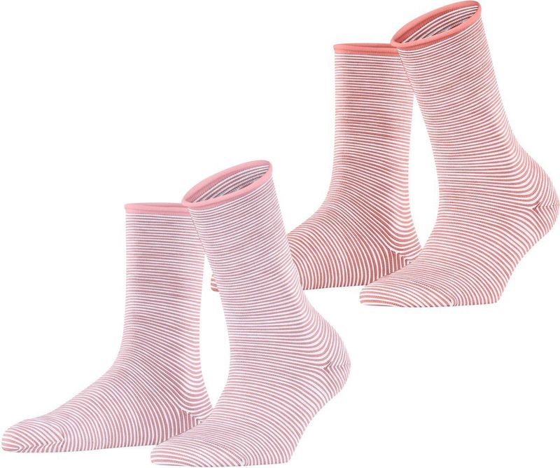 ESPRIT Dames Sokken Allover Stripe Multipack W So katoen gedessineerd 2 paar, Veelkleurig Pink Red 0230, 35-38