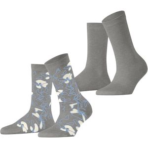 ESPRIT - Lot de 2 Paires Chaussettes Femme - Gris Clair - Coton - Motif Floral