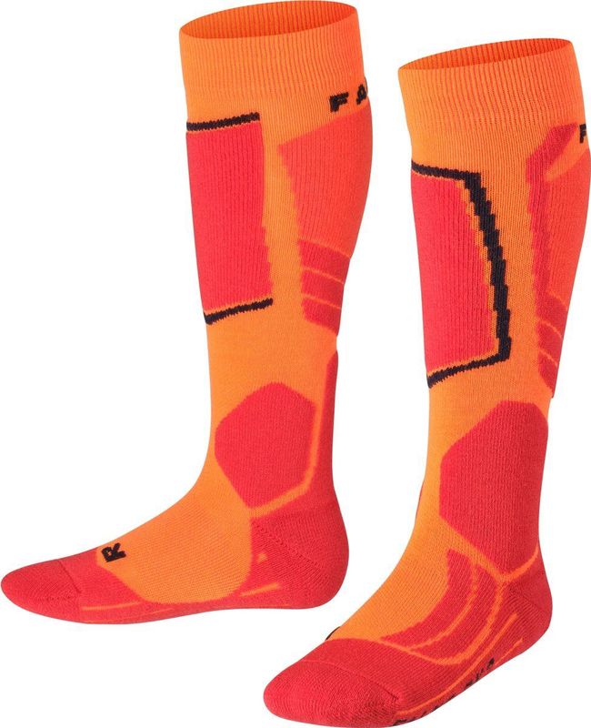 FALKE SK2 Skisokken anti blaren, medium padding merinowol sportsokken kinderen oranje
