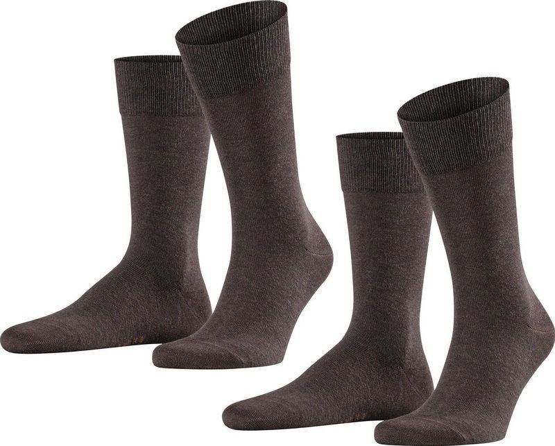 FALKE Happy 2 Pack katoen multipack sokken heren bruin