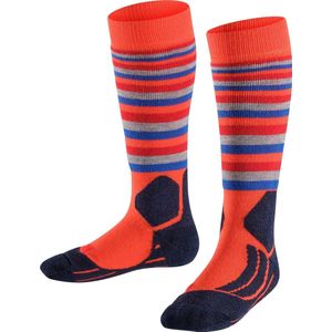 FALKE Uniseks-kind Skisokken SK2 Intermediate Stripes K Kh wol functioneel materiaal warm dik 1 paar, Orange Samba 8182, 27-30