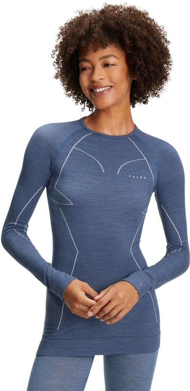 FALKE Dames Top van onderlaag Wool Tech. Regular Fit W L/S SH Merino Thermo Ondergoed Sneldrogend Warm 1 Stuk, Blauw (Captain 6751), XS