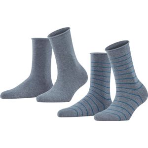 FALKE Happy Stripe 2 Pack gestreept met patroon katoen multipack sokken dames grijs