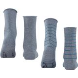 FALKE Happy Stripe 2 Pack gestreept met patroon katoen multipack sokken dames grijs