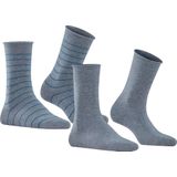 FALKE Happy Stripe 2 Pack gestreept met patroon katoen multipack sokken dames grijs