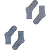 FALKE Happy Stripe 2 Pack gestreept met patroon katoen multipack sokken dames grijs