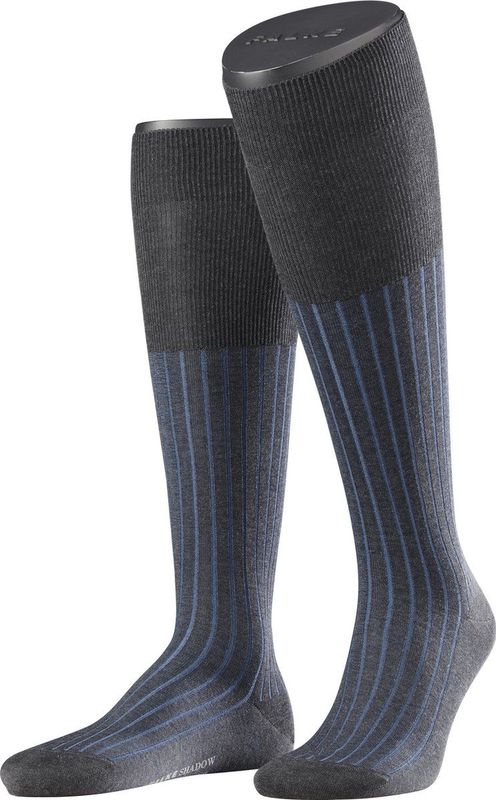 FALKE Shadow herensokken, ademend, fijn katoen, versterkt, platte teennaad, fantasie-patroon, met elegante geribbelde strepen, voor dagelijks gebruik en werk, 1 paar, Grijs (Antraciet Melange 3191)