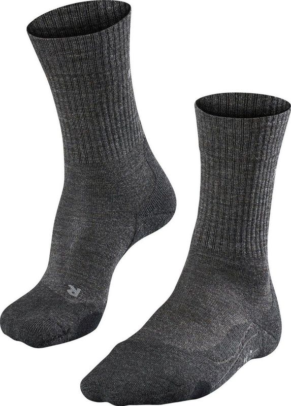 FALKE TK2 Wool Wandelsokken anti blaren, medium padding merinowol sportsokken heren grijs - Maat 39-41