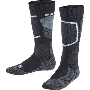 FALKE SK2 Skisokken anti blaren, medium padding merinowol sportsokken kinderen zwart