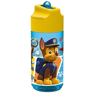P:os 28230 - Drinkfles met Paw Patrol motief, transparant met opklapbaar rietje, BPA-vrij, inhoud ca. 430 ml, ideaal voor school, sport en vrije tijd
