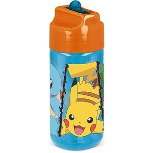 P:os Pokémon 34251 drinkfles voor kinderen, met geïntegreerd rietje, inhoud ca. 430 ml, waterdicht, voor school, sport en vrije tijd