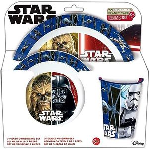 P:os 34908 - Star Wars Ontbijtset, 3-delig servies met bord, kom en beker, kinderservies van kunststof, vaatwasmachinebestendig, magnetronbestendig