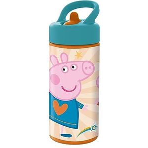 P:os 35142 - Peppa Wutz drinkfles voor kinderen, waterfles met geïntegreerd rietje, inhoud ca. 410 ml, lekvrij, voor school, sport en vrije tijd