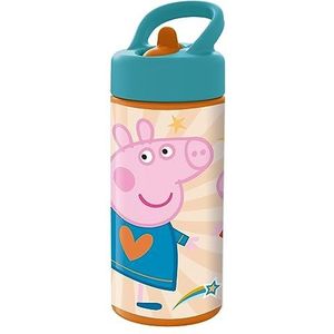 P:os Peppa Pig 35142 Drinkfles voor kinderen, met geïntegreerd rietje, inhoud ca. 410 ml, waterdicht, voor school, sport en vrije tijd