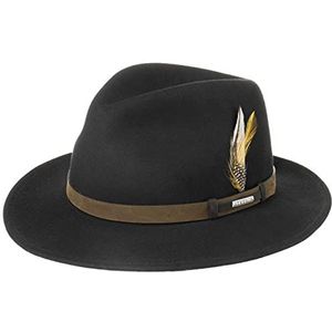 Stetson Sardis VitaFelt Traveller Hoed Dames/Heren - Made in USA leren garnituur hoeden jagershoed met band voor Zomer/Winter - L (58-59 cm) zwart