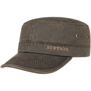 Stetson Datto Army Cap Heren - Oilskin urban visor muts met klep voor Zomer/Winter - L (58-59 cm) bruin