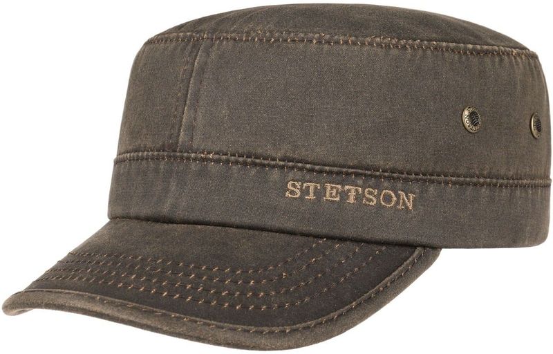 Stetson Datto Army Cap Heren - Oilskin urban visor muts met klep voor Zomer/Winter - L (58-59 cm) bruin
