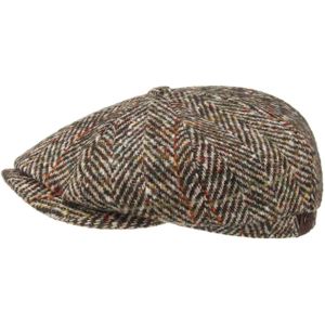 Stetson Hatteras Herringbone Flat Cap Heren - Made in the EU newsboy pet wintercap met klep voering voor Herfst/Winter - 62 cm beige