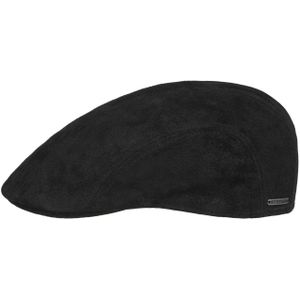 Stetson Madison Leren Flatcap Heren - flat hat cap zomer met klep voering voor Zomer/Winter - S (54-55 cm) zwart