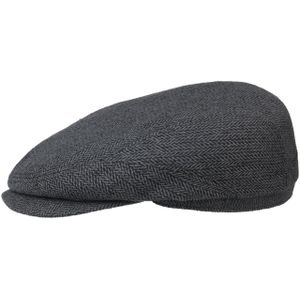 Stetson Belfast Silk Zijden Flat Cap Dames/Heren - Made in the EU hat pet met klep voering voor Zomer/Winter - 59 cm grijs-zwart