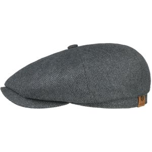 Stetson Hatteras Zijde Flat Cap Dames/Heren - Made in the EU wilde pet met klep zijden muts voering voor Zomer/Winter - 53 cm zwart-grijs