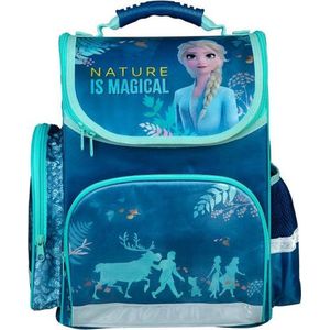 CLOU schooltas met voorvak, Disney Frozen, ca. 15 liter, voor school en vrije tijd, ca. 40 x 32 x 22 cm, glitterprint, reflecterende oppervlakken aan alle kanten, waterafstotend