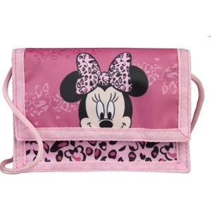 Kinderportemonnee voor meisjes, Disney Minnie Mouse om om te hangen met klittenbandsluiting, portemonnee, kinderportemonnee met kijkvenster voor buskaart, rijkaart, roze, Klassiek