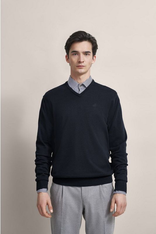 Gebreide Trui - Marine - Comfortabel Model - V-hals - Lange Mouwen