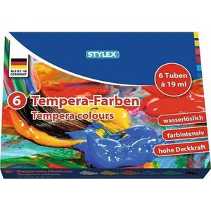 Stylex 28800 - Temperafkleuren in set, 6 tubes à 19 ml, gebruiksklare schoolverf, ook geschikt voor kinderen