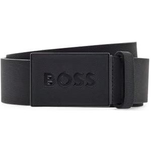 BOSS Heren Icon-S1 Italiaanse leren riem met gestructureerde platte gesp, zwart.