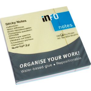 Info sticky notes - Pastel - 4 x 25 vel - 75x75mm - geel, groen, roze, blauw - IN-5654-98