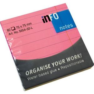 Info sticky notes - Brilliant - 80 vel - 75x75mm - gelinieerd - roze - IN-5654-32-L