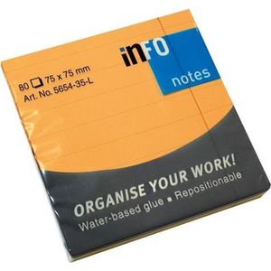 Info sticky notes - Brilliant - 80 vel - 75x75mm - gelinieerd - oranje - IN-5654-35-L