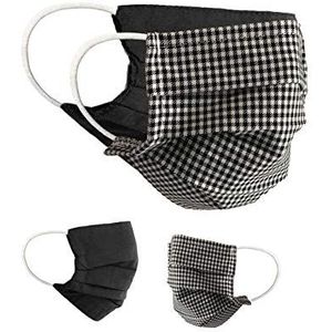 BaF Black_Style Community-maskers Set van 2 stuks Unisex geïmproviseerd masker Omkeerbaar mondbeschermingsmasker Mond- en neusbescherming Omkeerbaar masker met motief katoen BCI Wasbaar, zwart, 17