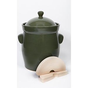 Bunzlauer Keramik Originele premium tuinpot/inlegpot/zuurkoolpot 15 liter olijfgroen - incl. verzwaringssteen en deksel