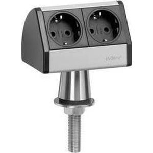 Evoline - 93022055 - Meervoudige Wandcontactdoos - Zwart - Zilver - 2-voudig - 2,5 meter