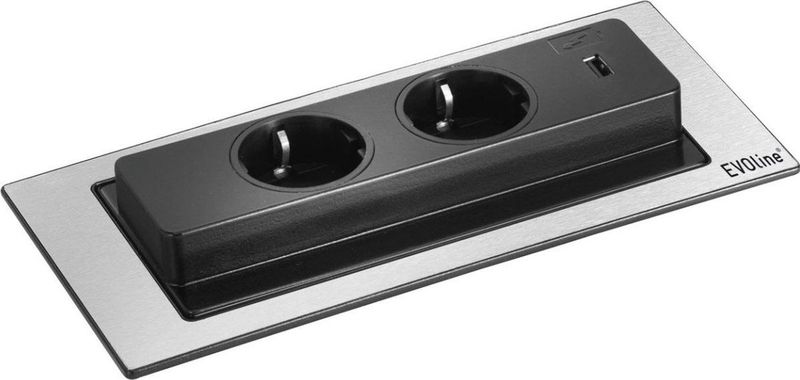 EVOline - 106380 - Inbouwstekkerdoos - RVS - 2-voudig - Randaarde
