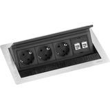 EVOline Flip Top Push M - 3x Schuko - 2x RJ45 (v) - 3 meter - Zwart/Zilver