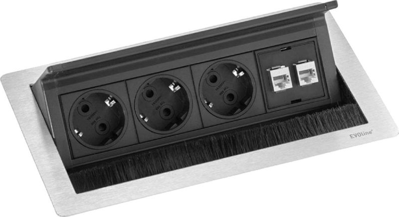 EVOline Flip Top Push M - 3x Schuko - 2x RJ45 (v) - 3 meter - Zwart/Zilver