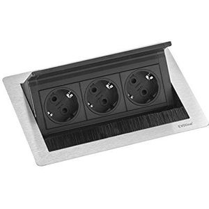 EVOline - Flip Top Push - Stekkerdoos - Roestvrij Staal - 3x Schuko Contactdozen - 3 m