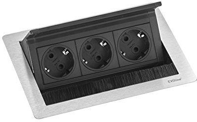 EVOline - Flip Top Push - Stekkerdoos - Roestvrij Staal - 3x Schuko Contactdozen - 3 m