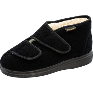 Fischer - Pantoffel - Zwart - 100% Wollen Voering - 2 Klittenbanden