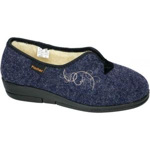 Fischer - Dames - Pantoffels - Blauw - Vilt - Antislip Zool