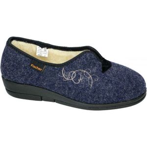 Fischer Pantoffels - Blauw - Textiel - Scheerwol Binnenzool - Zonder Sluiting